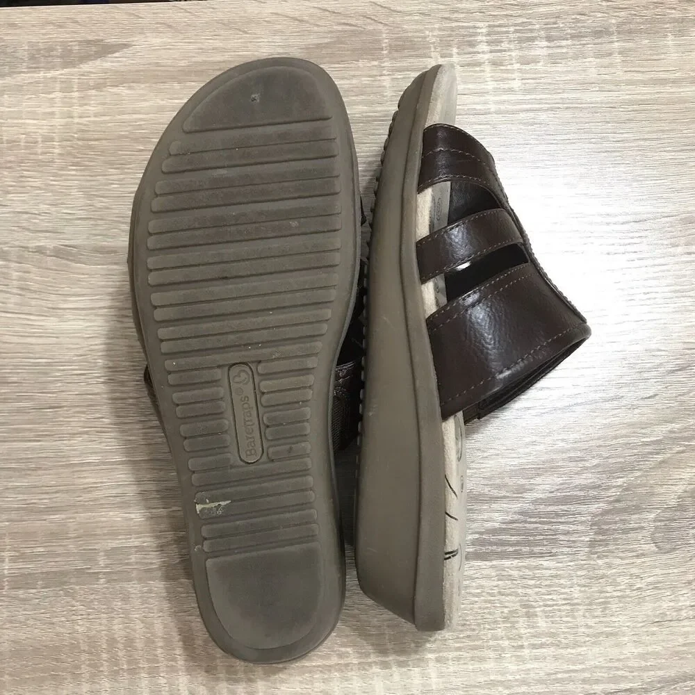 Baretraps Findie Slide Sandal Womens 7.5‎ Wide Brown Low Wedge Slip On Shoes